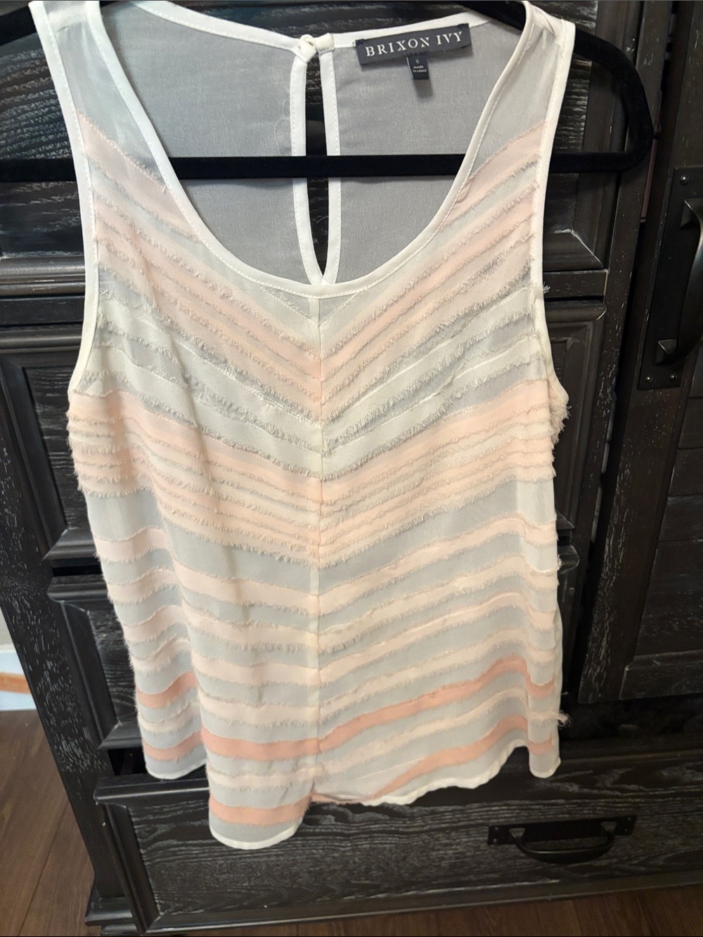 Brixon Ivy Cream and Light Pink Ruffle Stripe Tank